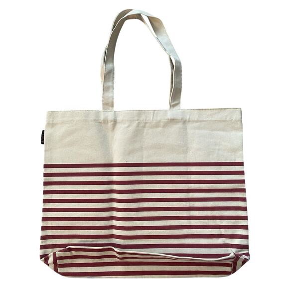 J. Crew Tote, Travel Adult Canvas Striped Burgundy Stripe Large - Picture 2 of 5